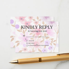 Dusty Purple Silver Gray Floral Rustic RSVP Card Informatiekaartje