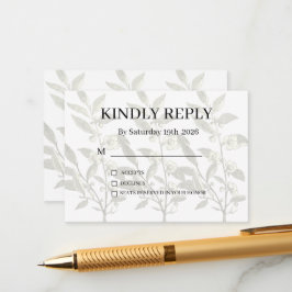 Dusty Purple Silver Gray Floral Rustic RSVP Card Informatiekaartje