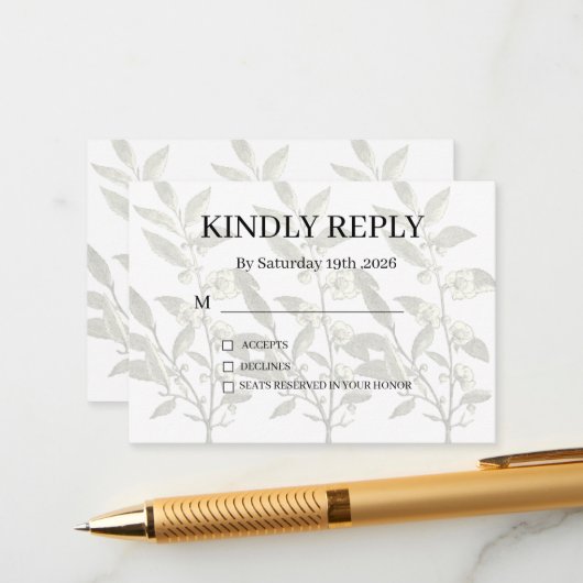 Dusty Purple Silver Gray Floral Rustic RSVP Card Informatiekaartje (Voorkant / Achterkant in situ)