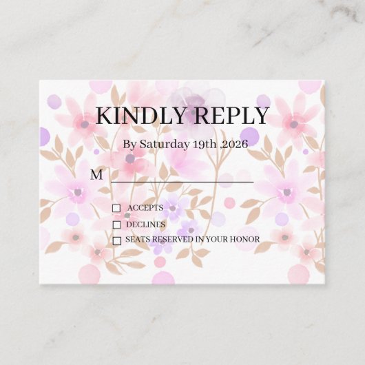 Dusty Purple Silver Gray Floral Rustic RSVP Card Informatiekaartje (Voorkant)