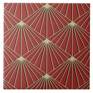 Dusty Red Art Deco Fan Patroon Diamant Tegeltje