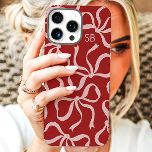 Dusty Red Bow Monogram iPhone 16 Pro Max Hoesje