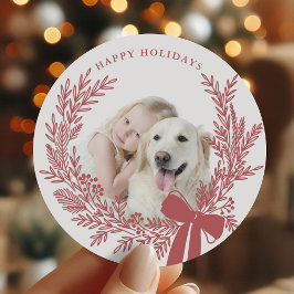 Dusty Red Christmas Wreath Foto Ronde Sticker