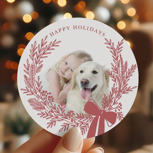 Dusty Red Christmas Wreath Foto Ronde Sticker