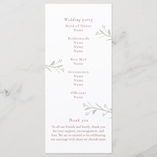 Dusty Red Leaves en Berries Wedding Programme (Achterkant)