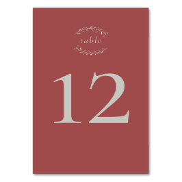 Dusty Red Leaves en Berries Wedding Table Number Kaart