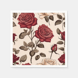 Dusty Red Rose Pattern Servet