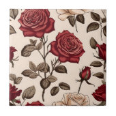 Dusty Red Rose Pattern Tegeltje (Voorkant)