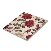 Dusty Red Rose Pattern Tegeltje (Zijkant)