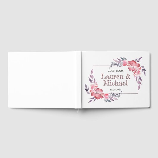 Dusty Red Waterverf Spring Flower Floral Wedding Gastenboek (Volledig)