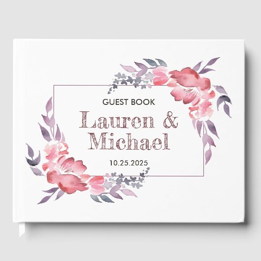 Dusty Red Waterverf Spring Flower Floral Wedding Gastenboek (Voorkant)