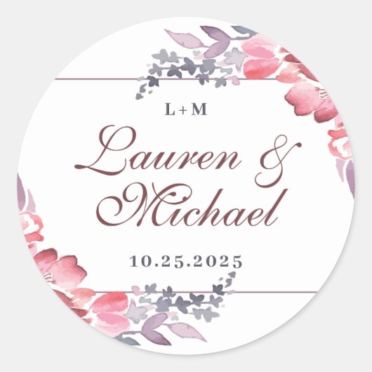 Dusty Red Waterverf Spring Flower Floral Wedding Ronde Sticker (Voorkant)