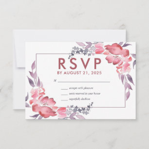 Dusty Red Waterverf Spring Flower Floral Wedding RSVP Kaartje