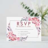 Dusty Red Waterverf Spring Flower Floral Wedding RSVP Kaartje (Staand voorkant)