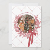 Dusty Red & White Christmas Wreath Foto Feestdagenkaart (Voorkant)