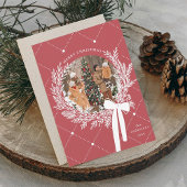 Dusty Red & White Christmas Wreath Foto Feestdagenkaart