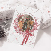 Dusty Red & White Christmas Wreath Foto Feestdagenkaart