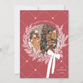Dusty Red & White Christmas Wreath Foto Feestdagenkaart (Voorkant)