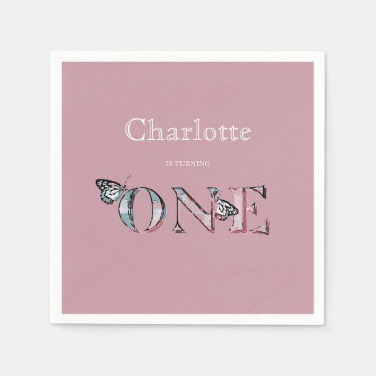 Dusty Roos 1e verjaardag met Butterflies Servet (Voorkant)