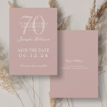 Dusty Roos 70th Birthday Bewaar de datum Kaart<br><div class="desc">Elegant "70th Birthday Party"-ontwerp met een formeel typografisch script,  aangepaste naam en gedetailleerde tekst. Makkelijk te gebruiken en makkelijk te personaliseren. Bestel vandaag nog!</div>