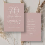 Dusty Roos 70th Birthday Sla de datum op met detai Kaart<br><div class="desc">Elegant "70th Birthday Party"-ontwerp met een formeel typografisch script,  aangepaste naam en detailtekst. Makkelijk te gebruiken en makkelijk te personaliseren. Bestel vandaag nog!</div>