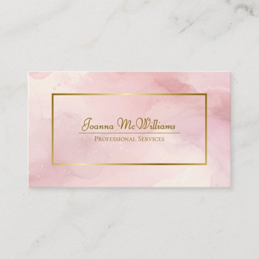Dusty Roos Abstracte Waterverf & Gouden QR Code Visitekaartje (Voorkant)