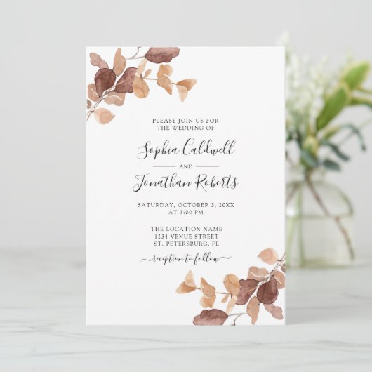 Dusty Roos All in One Boho Eucalyptus Wedding Kaart (Staand voorkant)