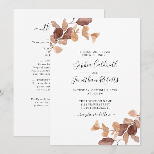 Dusty Roos All in One Boho Eucalyptus Wedding Kaart (Voorkant / Achterkant)