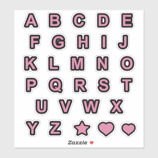 Dusty Roos and Black Capital Letters Alphabet Sticker (Vel)
