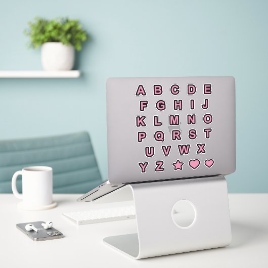 Dusty Roos and Black Capital Letters Alphabet Sticker (Laptop op bureau)