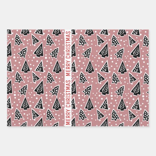 Dusty roos and black Merry kerstboomvakantie Inpakpapier Vel (Voorkant 3)