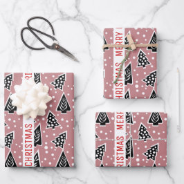 Dusty roos and black Merry kerstboomvakantie Inpakpapier Vel