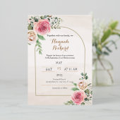 Dusty roos and blush floral bruiloftFoil Invitatio Folie Uitnodiging (Staand Voorkant)
