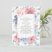 Dusty Roos and Dusty Blue Floral Engagement Party Kaart (Staand voorkant)