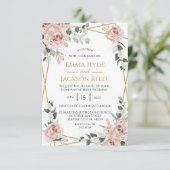 Dusty Roos and Gold Lijst Floral Wedding Kaart (Staand voorkant)