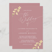 Dusty Roos and Gold Wedding Invitation Kaart (Voorkant / Achterkant)