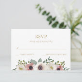 Dusty Roos Anemone Bouquet RSVP Card (Staand voorkant)