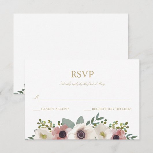 Dusty Roos Anemone Bouquet RSVP Card Kaartje (Voorkant / Achterkant)