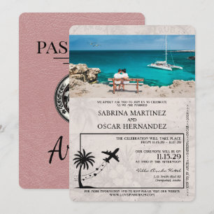 Dusty Roos Aruba Passport Wedding Invitation Kaart