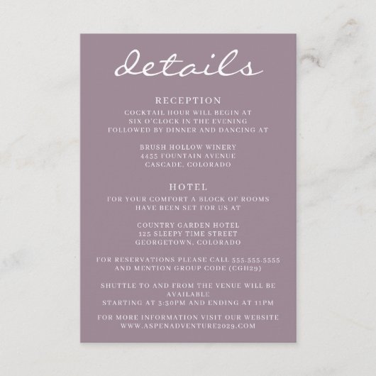 Dusty Roos Aspen Tree Wedding Informatiekaartje (Voorkant)