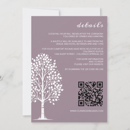 Dusty Roos Aspen Tree Wedding Kaart (Achterkant)