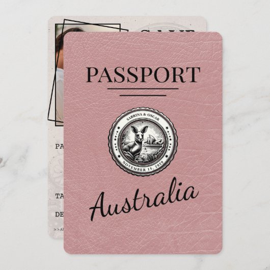 Dusty Roos Australia Passport Bewaar de datum Save The Date (Voorkant / Achterkant)