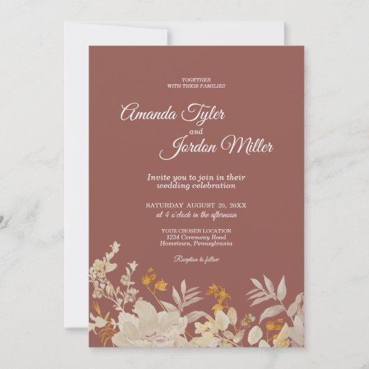 Dusty Roos Autumn Boho bruiloft Kaart (Voorkant)