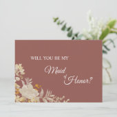 Dusty Roos Autumn Boho Maid of Honor proposal Kaar Kaart (Staand voorkant)