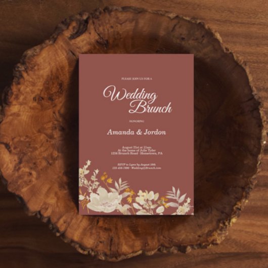 Dusty Roos Autumn Boho Wedding Brunch Invitation Kaart