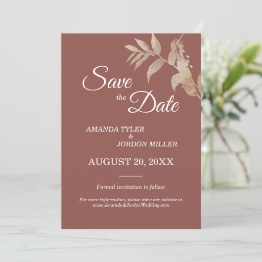 Dusty Roos Autumn Boho Wedding Save the Date (Staand voorkant)