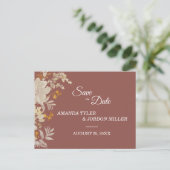 Dusty Roos Autumn Boho Wedding Save the Date Aankondigingskaart (Staand voorkant)