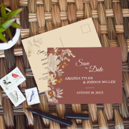Dusty Roos Autumn Boho Wedding Save the Date Aankondigingskaart