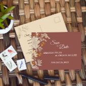Dusty Roos Autumn Boho Wedding Save the Date Aankondigingskaart