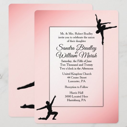 Dusty Roos Ballet Dance Wedding Uitnodiging (Voorkant / Achterkant)